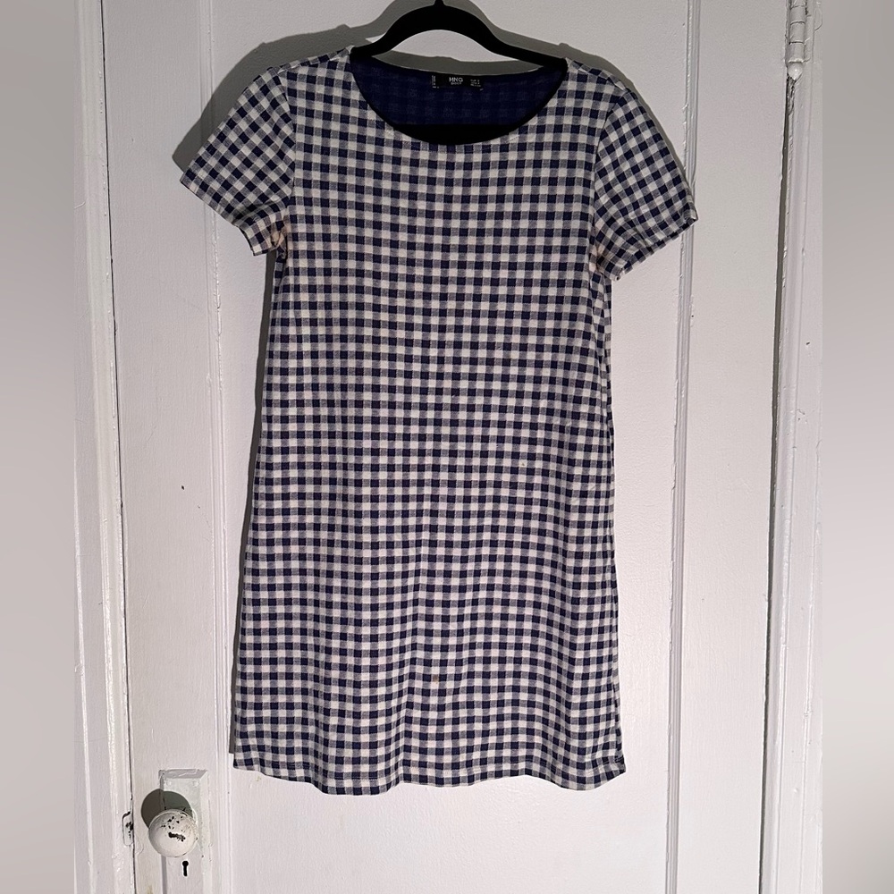 Mango navy blue gingham mini dress. Size small